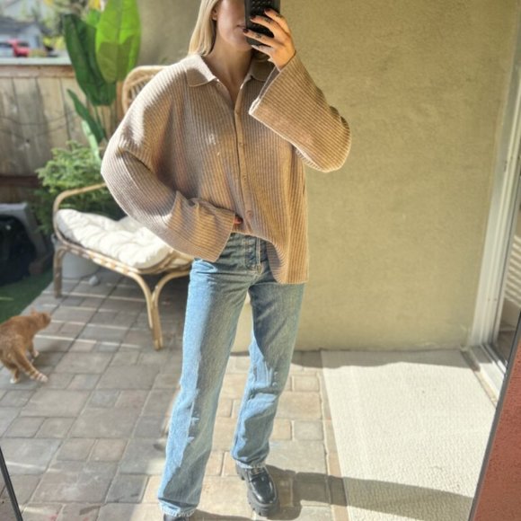 NWOT Reformation Fantino Cashmere Collared Cardigan in Oatmeal - Picture 8 of 8